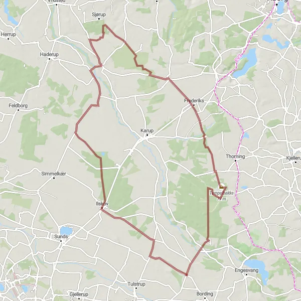 Map miniature of "The Ilskov Loop" cycling inspiration in Midtjylland, Denmark. Generated by Tarmacs.app cycling route planner