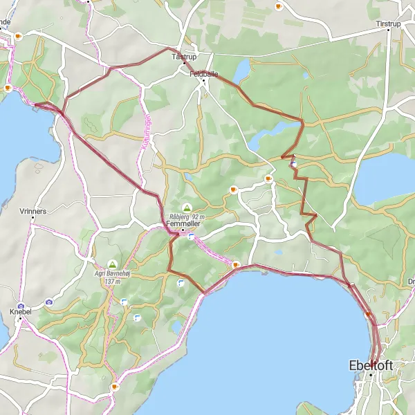 Map miniature of "Ebeltoft Gravel Adventure" cycling inspiration in Midtjylland, Denmark. Generated by Tarmacs.app cycling route planner