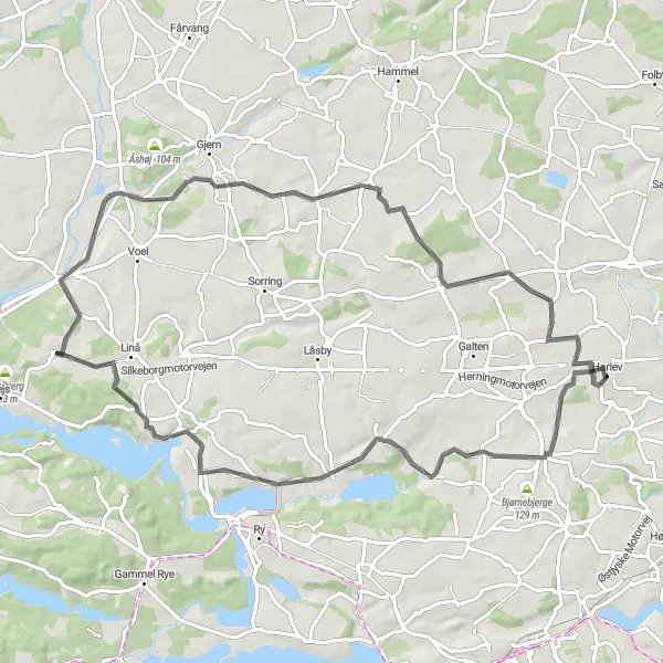 Map miniature of "The Bavnhøj Adventure" cycling inspiration in Midtjylland, Denmark. Generated by Tarmacs.app cycling route planner