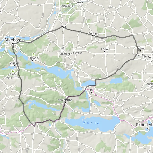 Map miniature of "Galgen Retreat" cycling inspiration in Midtjylland, Denmark. Generated by Tarmacs.app cycling route planner