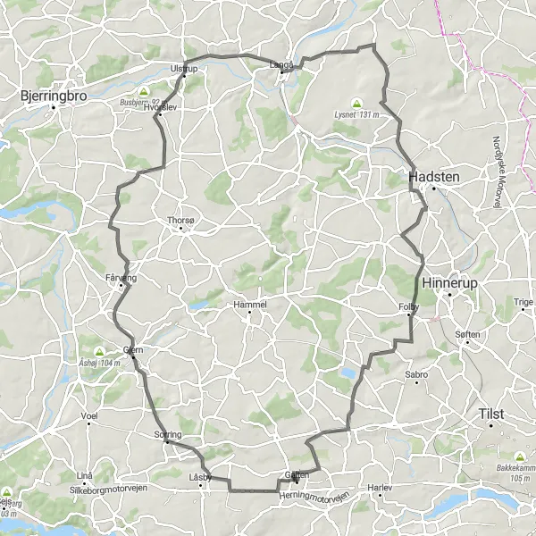 Map miniature of "Ultimate Hill Challenge" cycling inspiration in Midtjylland, Denmark. Generated by Tarmacs.app cycling route planner