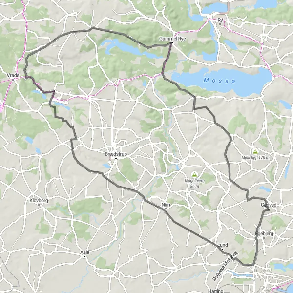 Map miniature of "The Lund Loop" cycling inspiration in Midtjylland, Denmark. Generated by Tarmacs.app cycling route planner