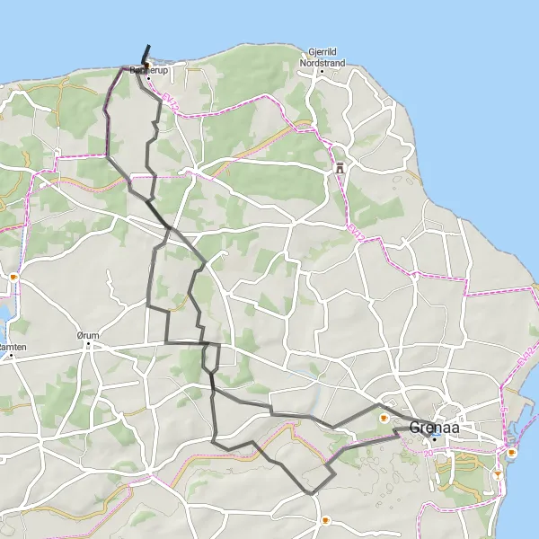 Miniaturekort af cykelinspirationen "Vejcykeltur fra Grenaa til Revn via Bønnerup Strand og Constantia" i Midtjylland, Denmark. Genereret af Tarmacs.app cykelruteplanlægger