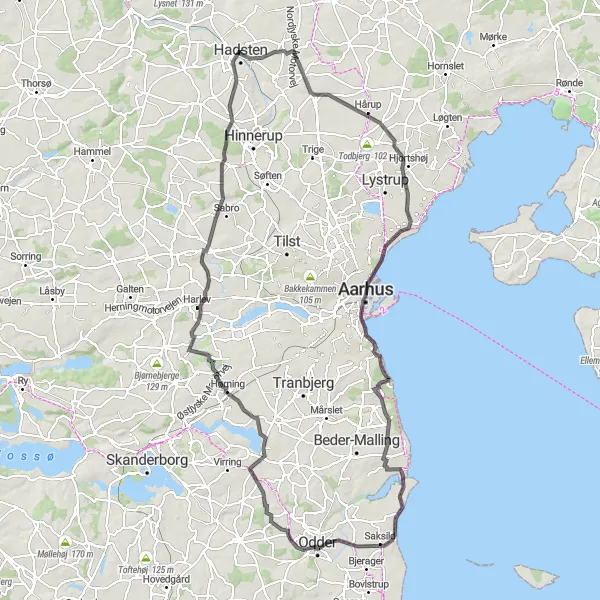 Map miniature of "Legendary Landmarks and Scenic Views" cycling inspiration in Midtjylland, Denmark. Generated by Tarmacs.app cycling route planner