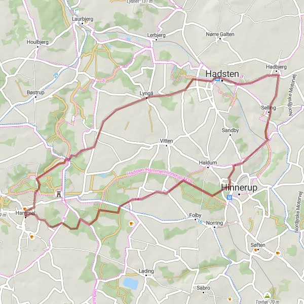 Map miniature of "Hidden Gems of Lyngå Gravel Route" cycling inspiration in Midtjylland, Denmark. Generated by Tarmacs.app cycling route planner