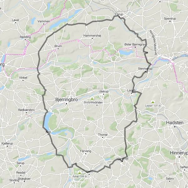 Map miniature of "Hammel Loop" cycling inspiration in Midtjylland, Denmark. Generated by Tarmacs.app cycling route planner