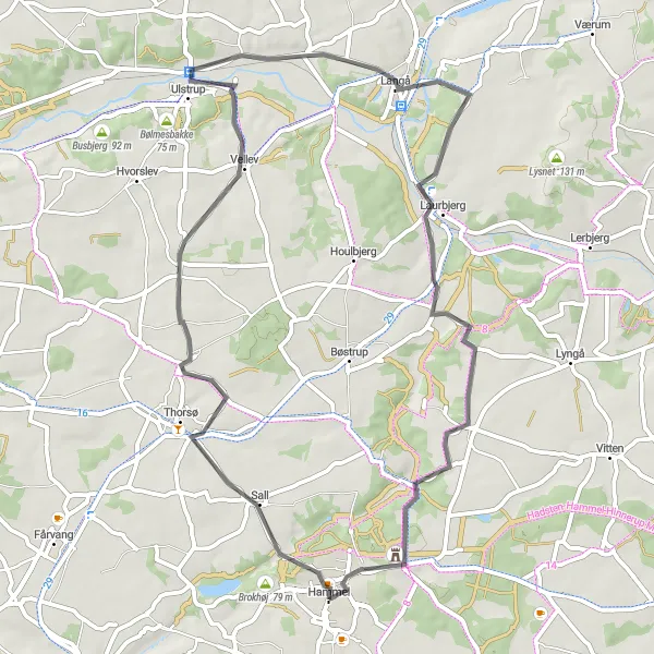 Map miniature of "Discover Aidt Road Cycling" cycling inspiration in Midtjylland, Denmark. Generated by Tarmacs.app cycling route planner