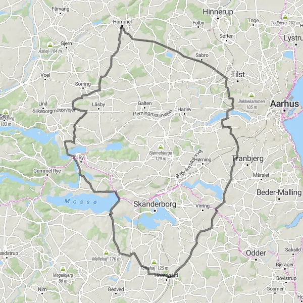 Map miniature of "Hasselager Scenic Ride" cycling inspiration in Midtjylland, Denmark. Generated by Tarmacs.app cycling route planner