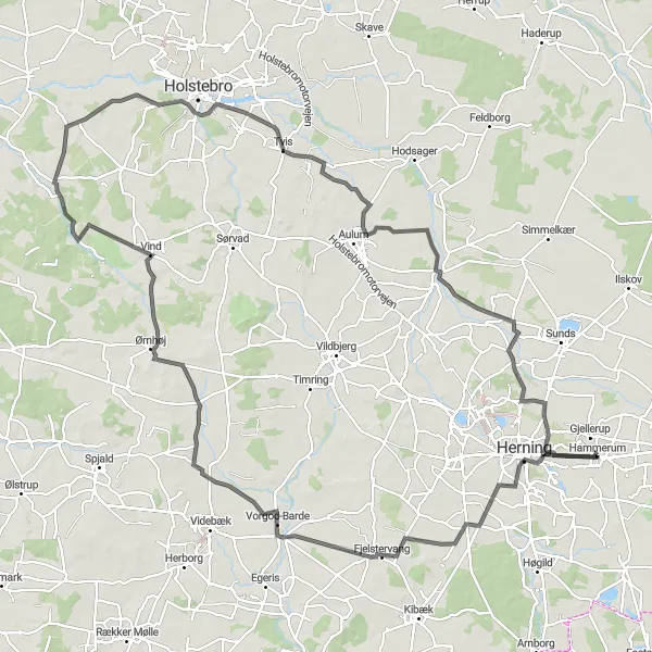 Map miniature of "Studsgård to Birk Loop" cycling inspiration in Midtjylland, Denmark. Generated by Tarmacs.app cycling route planner