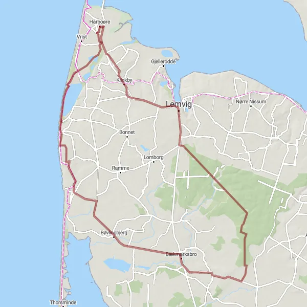 Map miniature of "Rom By Loop" cycling inspiration in Midtjylland, Denmark. Generated by Tarmacs.app cycling route planner