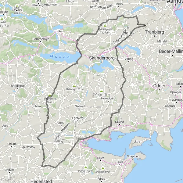 Map miniature of "Horsens Challenge" cycling inspiration in Midtjylland, Denmark. Generated by Tarmacs.app cycling route planner