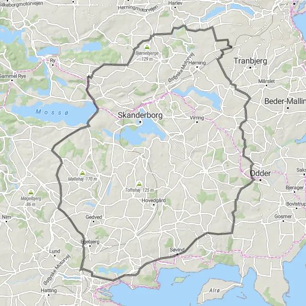 Map miniature of "Midtjylland Adventure" cycling inspiration in Midtjylland, Denmark. Generated by Tarmacs.app cycling route planner