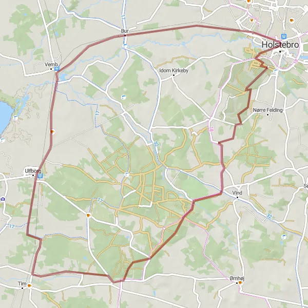 Map miniature of "The Gravel Adventure" cycling inspiration in Midtjylland, Denmark. Generated by Tarmacs.app cycling route planner