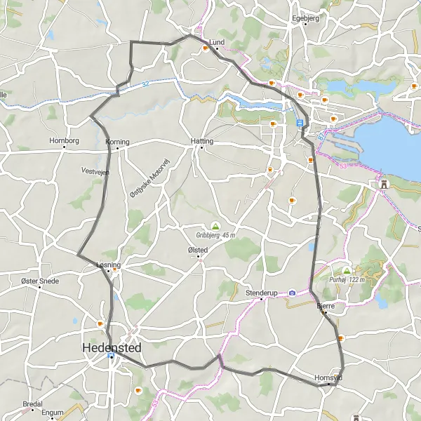 Map miniature of "Tohøje and Urlev Loop" cycling inspiration in Midtjylland, Denmark. Generated by Tarmacs.app cycling route planner