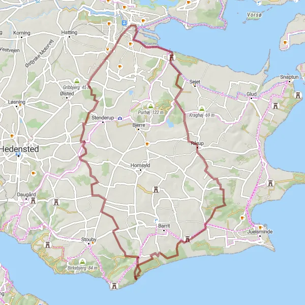 Map miniature of "Horsens Gravel Adventure" cycling inspiration in Midtjylland, Denmark. Generated by Tarmacs.app cycling route planner