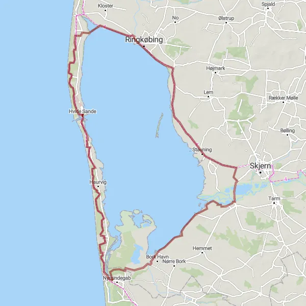 Map miniature of "Nature & History Gravel Route" cycling inspiration in Midtjylland, Denmark. Generated by Tarmacs.app cycling route planner