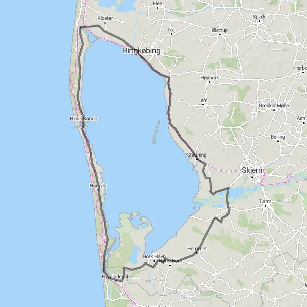 Map miniature of "North Sea Route" cycling inspiration in Midtjylland, Denmark. Generated by Tarmacs.app cycling route planner