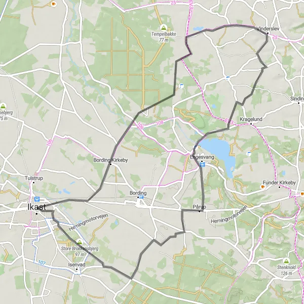 Map miniature of "The Bording Challenge" cycling inspiration in Midtjylland, Denmark. Generated by Tarmacs.app cycling route planner