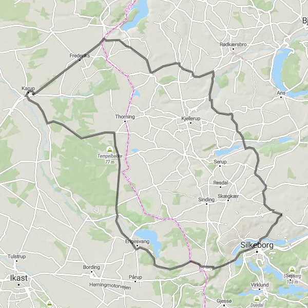 Map miniature of "Karup to Frederiks Round-trip Cycling Route" cycling inspiration in Midtjylland, Denmark. Generated by Tarmacs.app cycling route planner