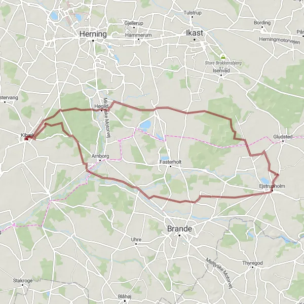 Map miniature of "Scenic Gravel Adventure through Midtjylland" cycling inspiration in Midtjylland, Denmark. Generated by Tarmacs.app cycling route planner