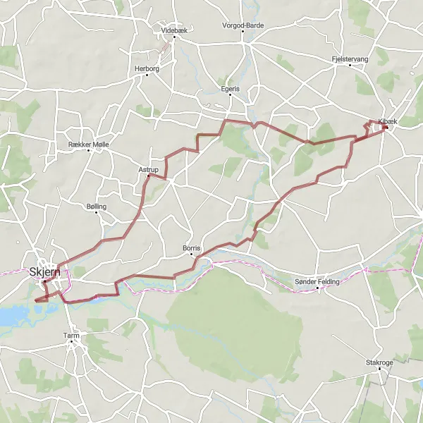 Map miniature of "Discover the Scenic Beauty of Troldhede" cycling inspiration in Midtjylland, Denmark. Generated by Tarmacs.app cycling route planner