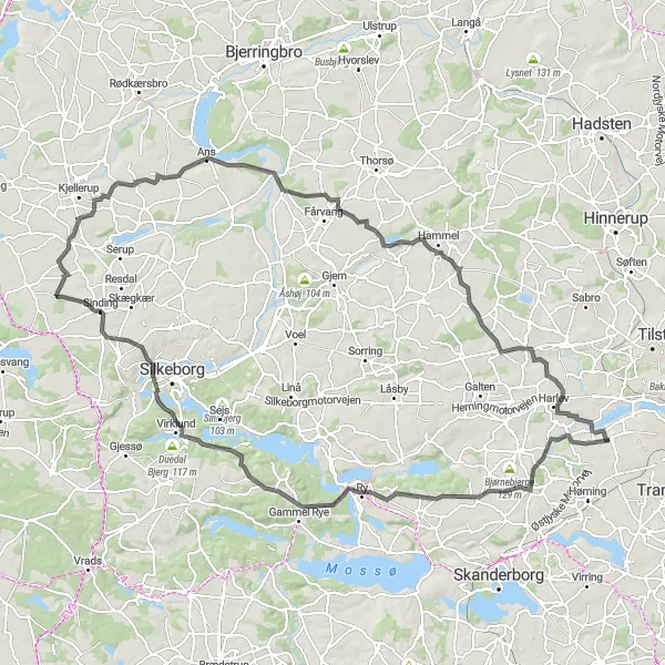 Map miniature of "The Kongestolen Adventure" cycling inspiration in Midtjylland, Denmark. Generated by Tarmacs.app cycling route planner