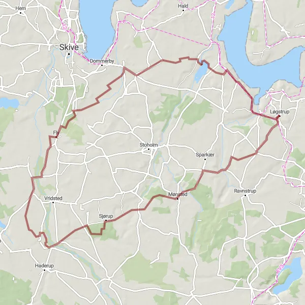 Map miniature of "Romlund to Kvols Gravel Route" cycling inspiration in Midtjylland, Denmark. Generated by Tarmacs.app cycling route planner