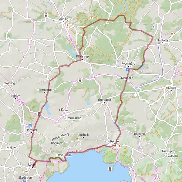 Map miniature of "Scenic Gravel Exploration" cycling inspiration in Midtjylland, Denmark. Generated by Tarmacs.app cycling route planner