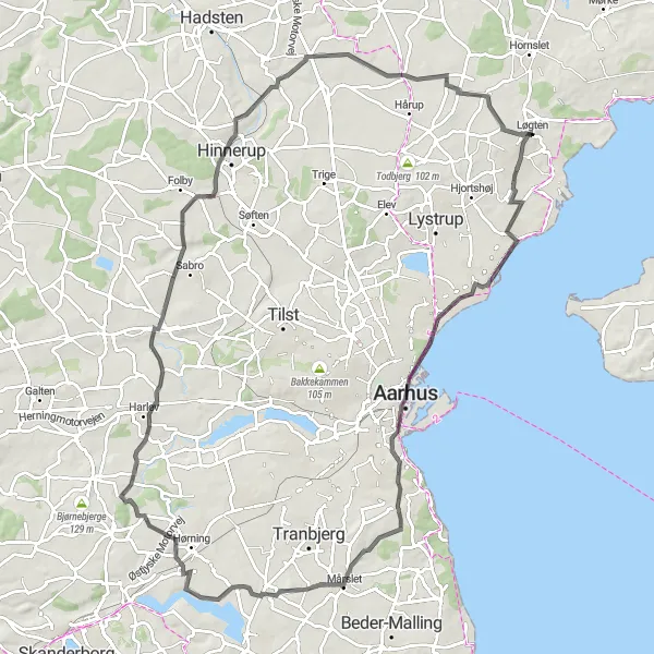 Map miniature of "Lush Countryside Cycling" cycling inspiration in Midtjylland, Denmark. Generated by Tarmacs.app cycling route planner