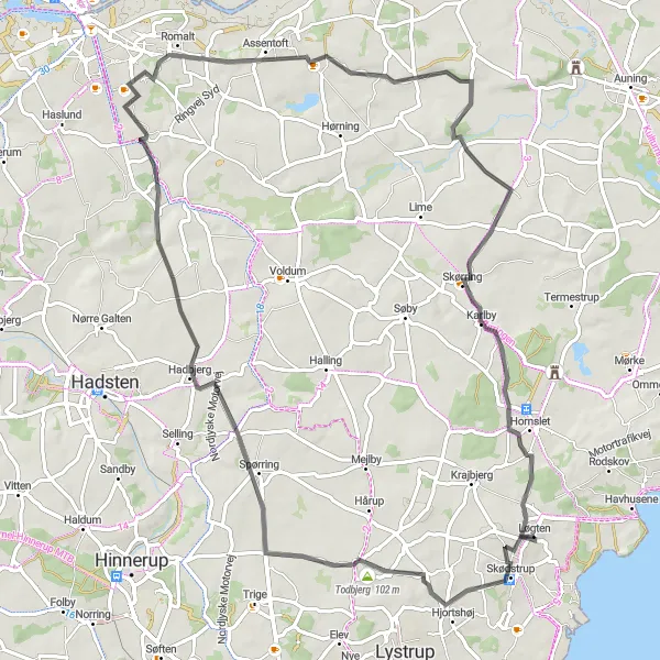 Map miniature of "Seaside Exploration" cycling inspiration in Midtjylland, Denmark. Generated by Tarmacs.app cycling route planner