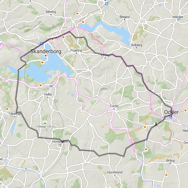 Map miniature of "Odder Classic Loop" cycling inspiration in Midtjylland, Denmark. Generated by Tarmacs.app cycling route planner