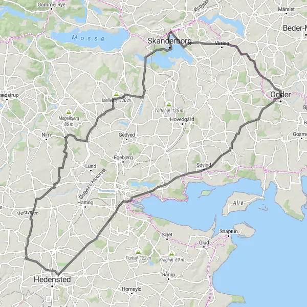 Map miniature of "Scenic Horsens Loop" cycling inspiration in Midtjylland, Denmark. Generated by Tarmacs.app cycling route planner