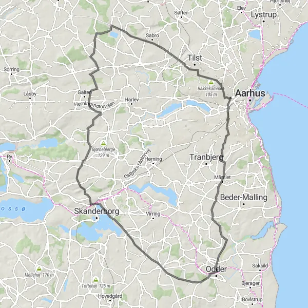 Map miniature of "The Torrild Loop" cycling inspiration in Midtjylland, Denmark. Generated by Tarmacs.app cycling route planner