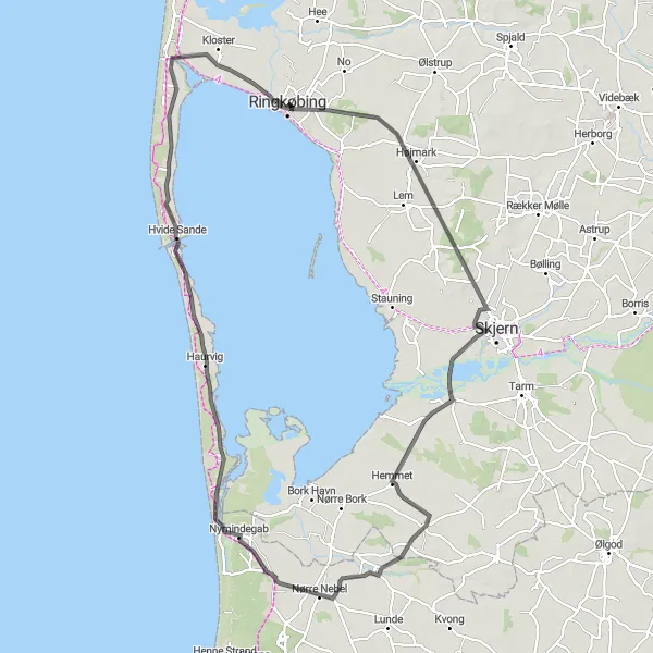 Map miniature of "Coastal Delight" cycling inspiration in Midtjylland, Denmark. Generated by Tarmacs.app cycling route planner