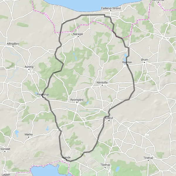 Map miniature of "Rønde - Ulstrup Loop" cycling inspiration in Midtjylland, Denmark. Generated by Tarmacs.app cycling route planner