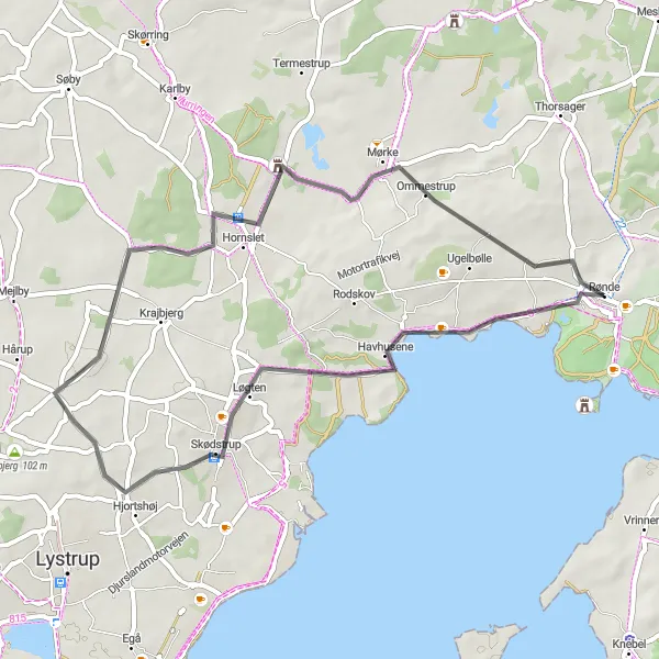 Map miniature of "Rønde Loop" cycling inspiration in Midtjylland, Denmark. Generated by Tarmacs.app cycling route planner