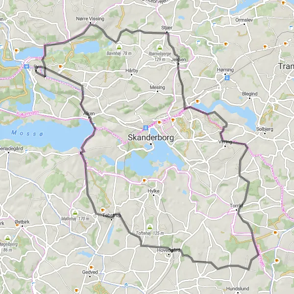 Map miniature of "Ry Nature Route" cycling inspiration in Midtjylland, Denmark. Generated by Tarmacs.app cycling route planner