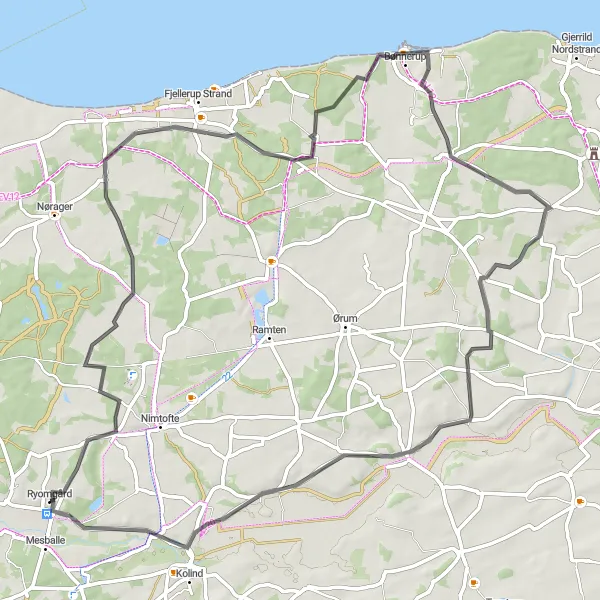 Map miniature of "Breathtaking Coastal Ride" cycling inspiration in Midtjylland, Denmark. Generated by Tarmacs.app cycling route planner