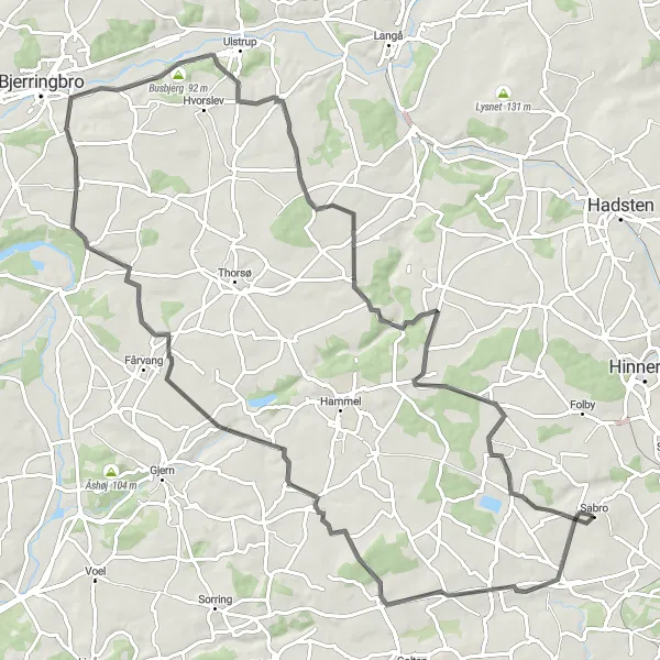 Map miniature of "Scenic Sporup" cycling inspiration in Midtjylland, Denmark. Generated by Tarmacs.app cycling route planner