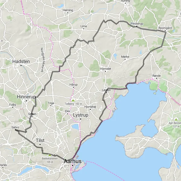 Map miniature of "Spørring Loop" cycling inspiration in Midtjylland, Denmark. Generated by Tarmacs.app cycling route planner