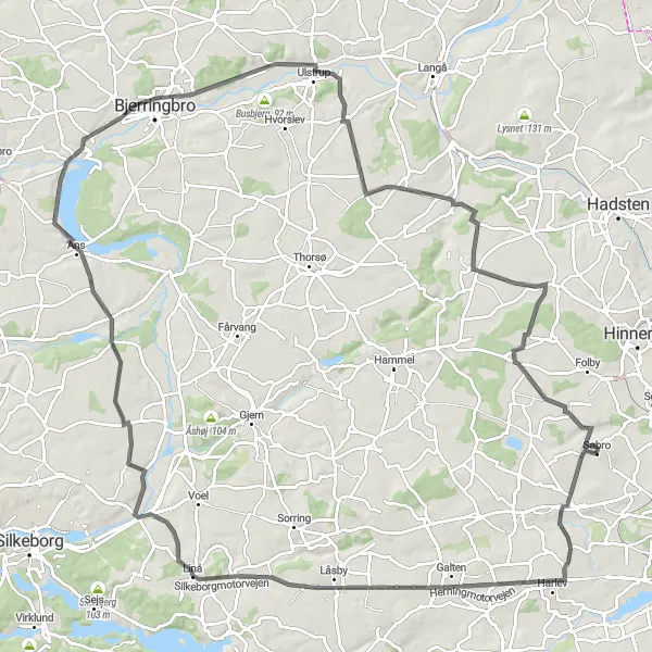 Map miniature of "Harlev to Vitten Loop" cycling inspiration in Midtjylland, Denmark. Generated by Tarmacs.app cycling route planner