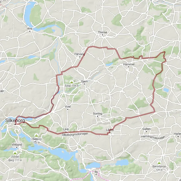 Map miniature of "Picturesque Gravel Route" cycling inspiration in Midtjylland, Denmark. Generated by Tarmacs.app cycling route planner