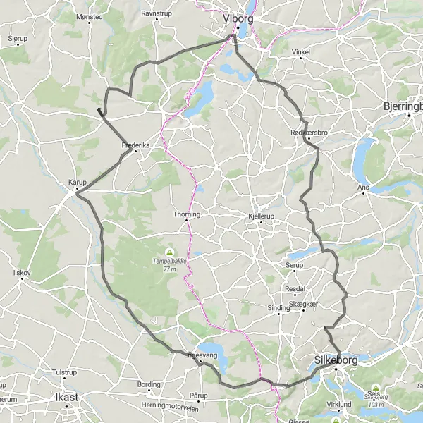 Map miniature of "Countryside Road Route" cycling inspiration in Midtjylland, Denmark. Generated by Tarmacs.app cycling route planner