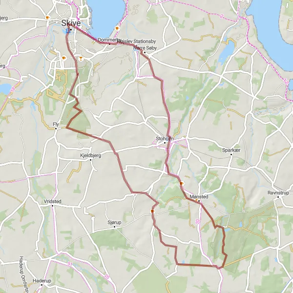 Map miniature of "Skive - Stoholm - Mønsted Kalkgruber - Daugbjerg" cycling inspiration in Midtjylland, Denmark. Generated by Tarmacs.app cycling route planner