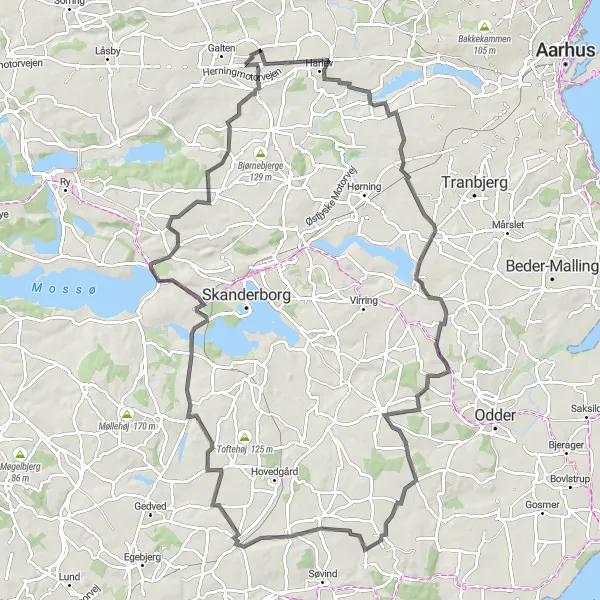 Map miniature of "Countryside Discovery Route" cycling inspiration in Midtjylland, Denmark. Generated by Tarmacs.app cycling route planner