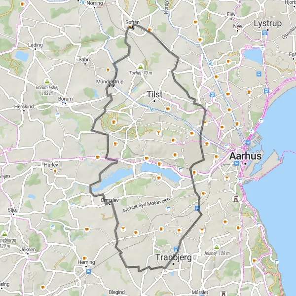 Map miniature of "Åbyhøj Short Ride" cycling inspiration in Midtjylland, Denmark. Generated by Tarmacs.app cycling route planner