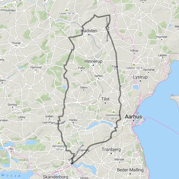 Map miniature of "Lyngå Adventure" cycling inspiration in Midtjylland, Denmark. Generated by Tarmacs.app cycling route planner