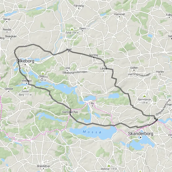 Map miniature of "The Scenic Stilling Cycling Adventure" cycling inspiration in Midtjylland, Denmark. Generated by Tarmacs.app cycling route planner