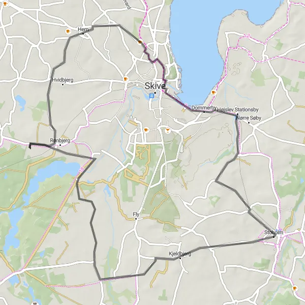 Map miniature of "Scenic Ride to Hem" cycling inspiration in Midtjylland, Denmark. Generated by Tarmacs.app cycling route planner