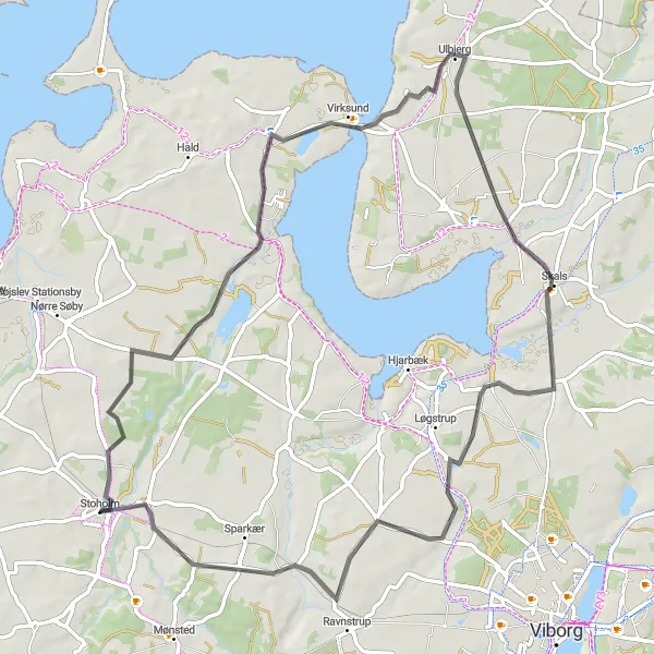 Map miniature of "Ulbjerg and Romlund Road Cycling Route" cycling inspiration in Midtjylland, Denmark. Generated by Tarmacs.app cycling route planner